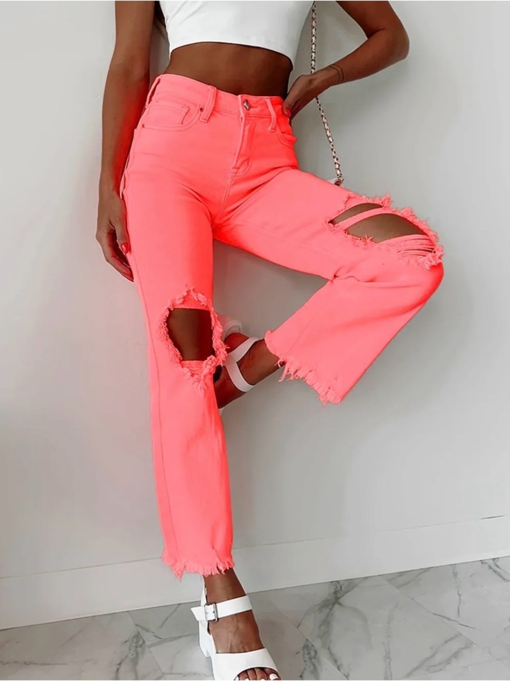 NWT Risen Rudy High Rise Distressed Jeans | Neon Coral | Size: 13